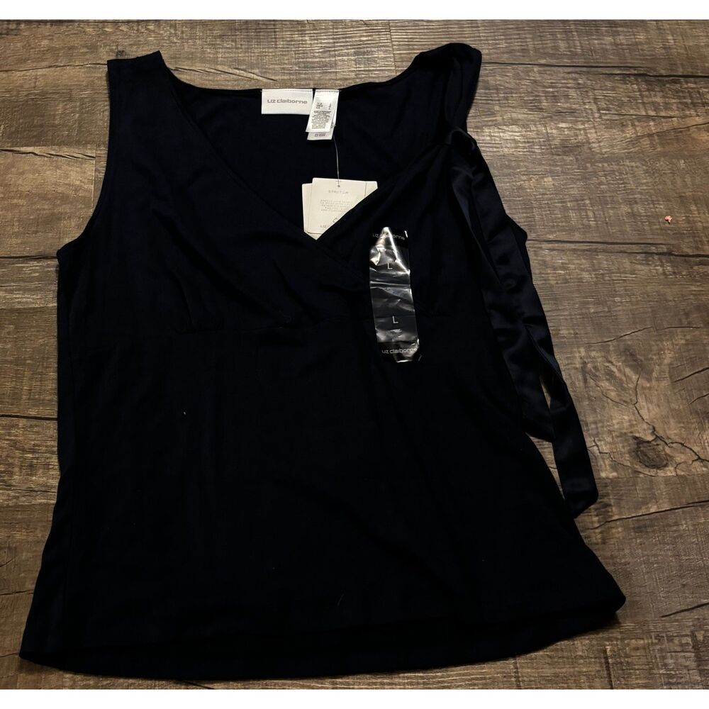 Liz‎ Claiborne Womens Top Size Large Black Sleeveless Stretch Blouse NWT